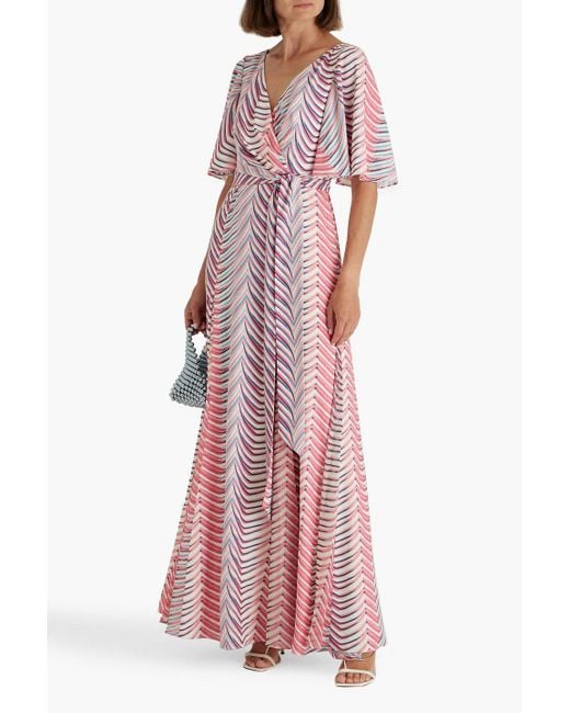 Badgley Mischka Pink Printed Crepe De Chine Maxi Dress