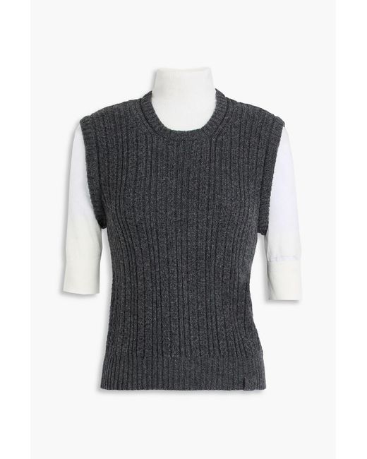Victoria Beckham Black Layered Ribbed Wool-blend Turtleneck Sweater