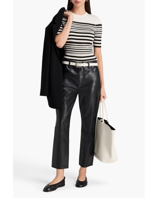 Jonathan Simkhai White Striped Ribbed-Knit Top