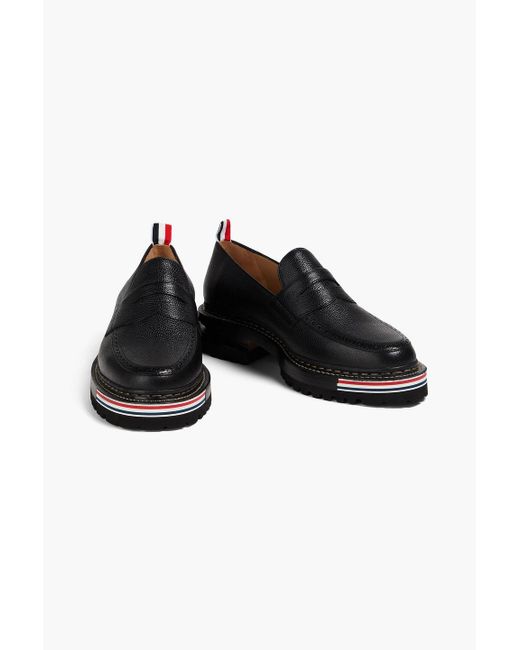 Thom Browne Black Pebbled-leather Penny Loafers for men