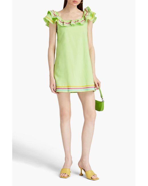 Olivia Rubin Green Tulip Ruffled Cotton And Linen-blend Mini Dress