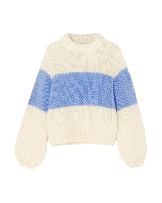 Ganni Blue Striped Mohair And Wool-blend Sweater