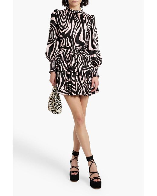 Diane von Furstenberg Black Kali Tiered Zebra-print Jacquard Mini Dress