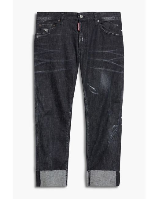 DSquared² Gray Slim-fit Cropped Distressed Faded Denim Jeans for men
