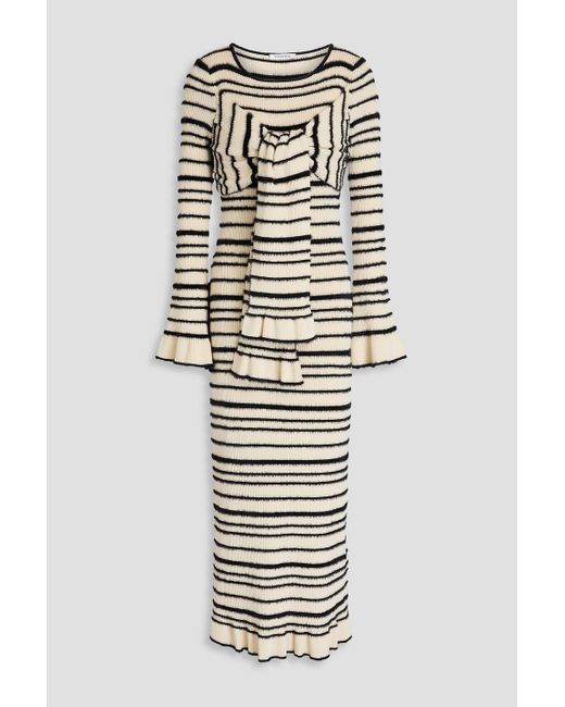 By Malene Birger White Damira Knotted Striped Intarsia Cotton-Blend Midi Dress