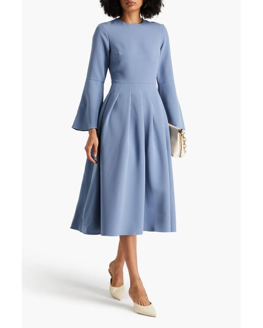Mikael Aghal Blue Pleated Crepe Midi Dress