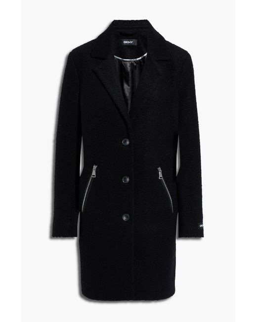 DKNY Black Wool-blend Bouclé Coat