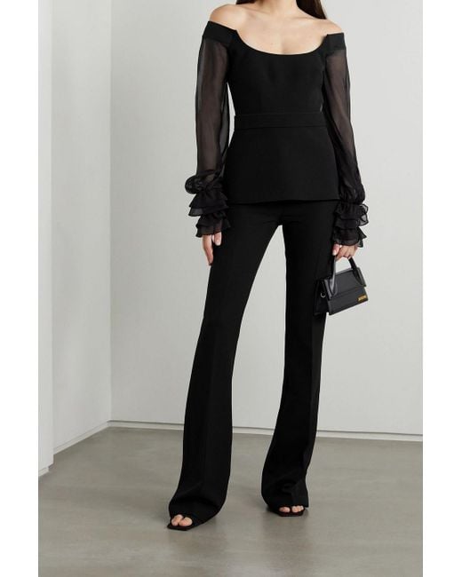 Safiyaa Black Dia Off-the-shoulder Stretch-crepe And Silk-chiffon Top