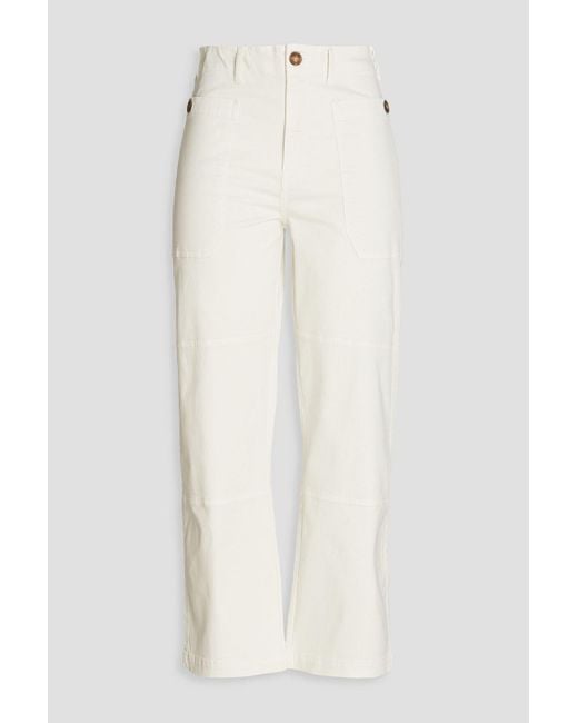 FRAME White Cropped Stretch-cotton Twill Straight-leg Pants