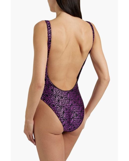 Versace Purple Metallic Logo-print Swimsuit
