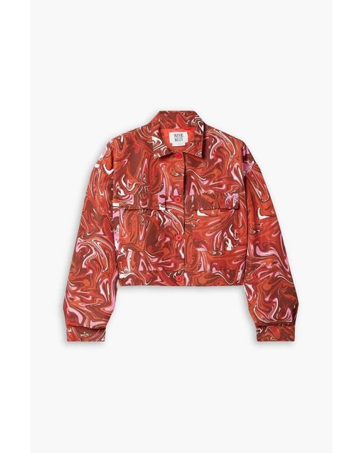Maisie Wilen Red Club Cropped Printed Shell Jacket