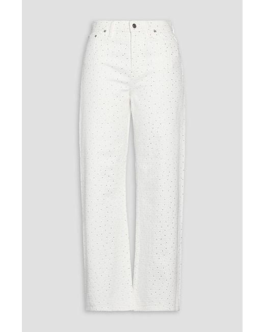 Maje White Crystal-Embellished High-Rise Wide-Leg Jeans