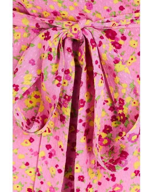 ROTATE BIRGER CHRISTENSEN Pink Mini-wickelkleid aus jacquard mit blumenprint
