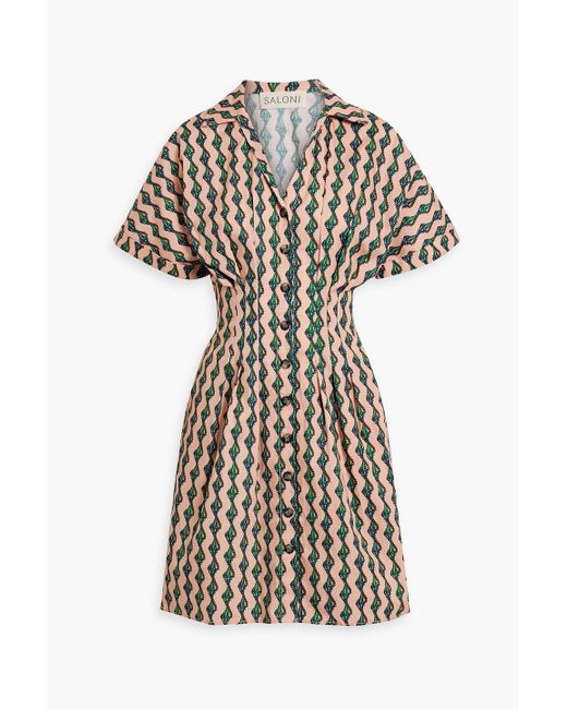 Saloni White Riya Printed Cotton-Poplin Mini Shirt Dress
