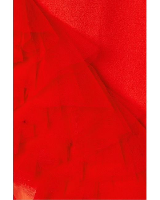 David Koma Red Asymmetrisches maxikleid aus woll-crêpe mit tüllbesatz