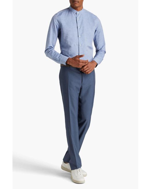 Canali Blue Linen And Cotton-blend Shirt for men