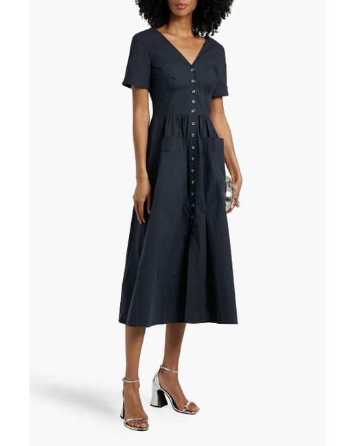 Saloni Blue Luella Cotton-Blend Poplin Midi Dress
