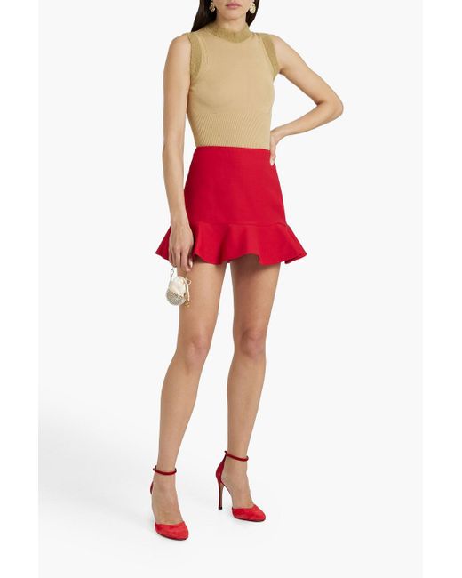 Valentino Garavani Red Skirt-effect Ruffled Wool And Silk-blend Shorts