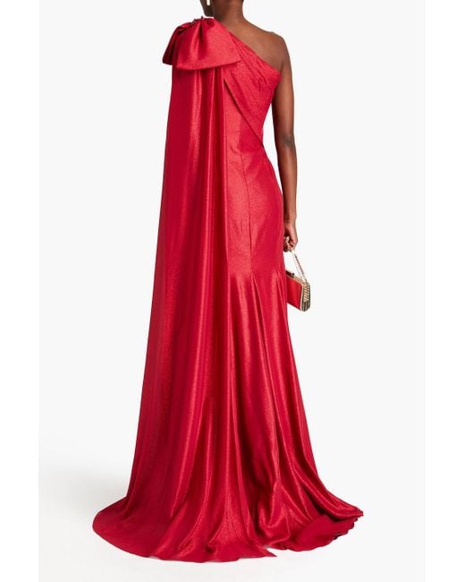 Jenny Packham Red Imogen One-shoulder Draped Gown