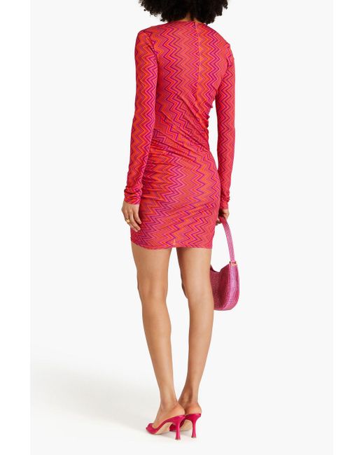 Missoni Pink Ruched Printed Jersey Mini Dress