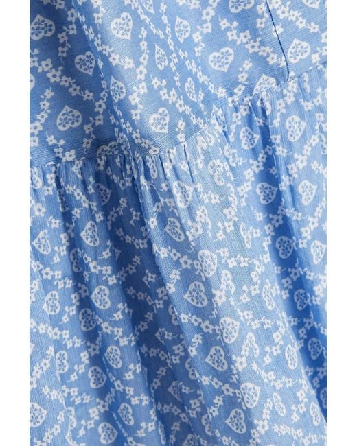 Sandro Blue Milion Tiered Floral-print Crepe Mini Dress