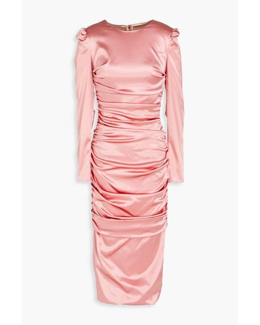 Dolce & Gabbana Pink Ruched Satin Midi Dress
