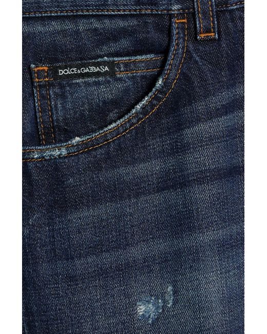 Dolce & Gabbana Blue Slim-fit Distressed Faded Denim Jeans for men