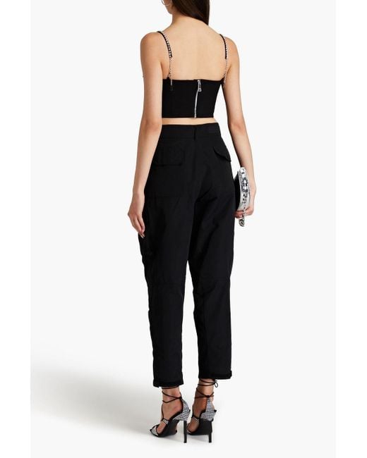 Area Black Cropped Crystal-embellished Wool-blend Crepe Bustier Top
