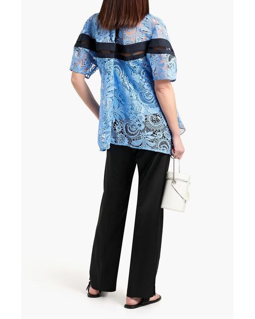3.1 Phillip Lim Blue Cotton-Twill And Corded Lace Top