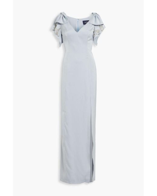 Marchesa White Embellished Satin-crepe Gown