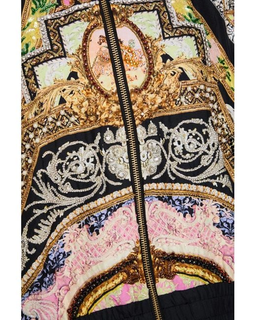 Camilla Black Embellished Printed Silk-twill Bomber Jacket