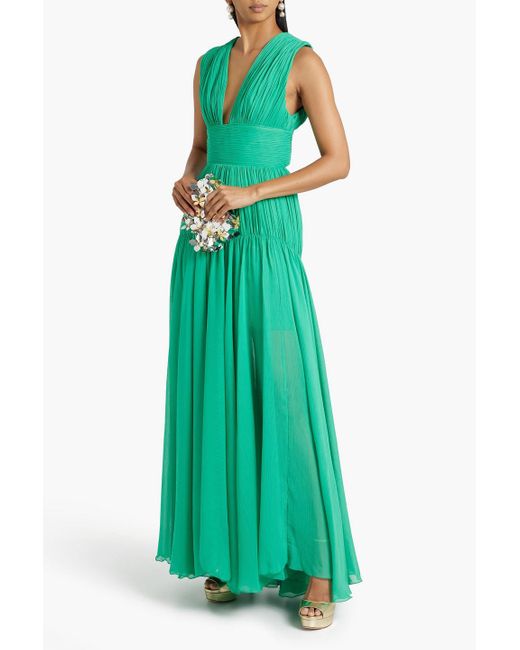Maria Lucia Hohan Green Mimi Pintucked Georgette Gown