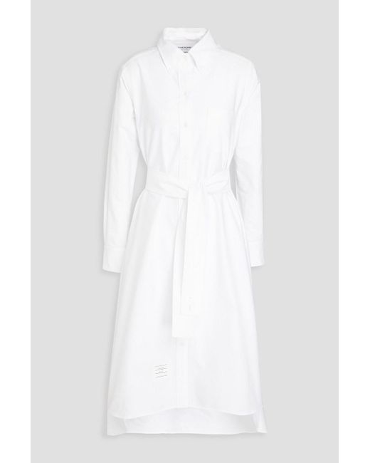 Thom Browne White Belted Cotton Oxford Midi Shirt Dress