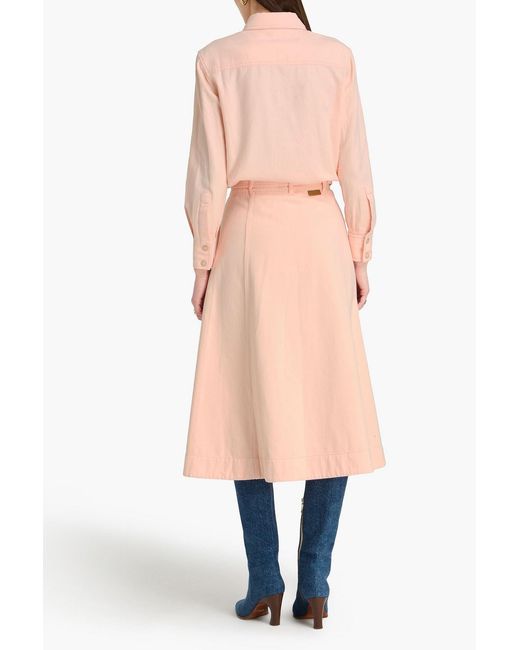 Zimmermann Pink Belted Cotton-Twill Midi Skirt