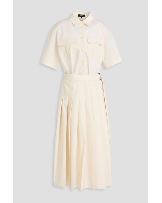 Theory Natural Pleated Poplin Midi Shirt Dress