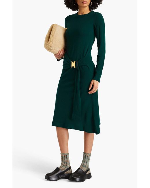 J.W. Anderson Green Buckle-detailed Wool Midi Dress