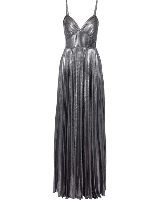 Marchesa Lace trimmed Pleated Lame Gown Silver in Metallic Lyst