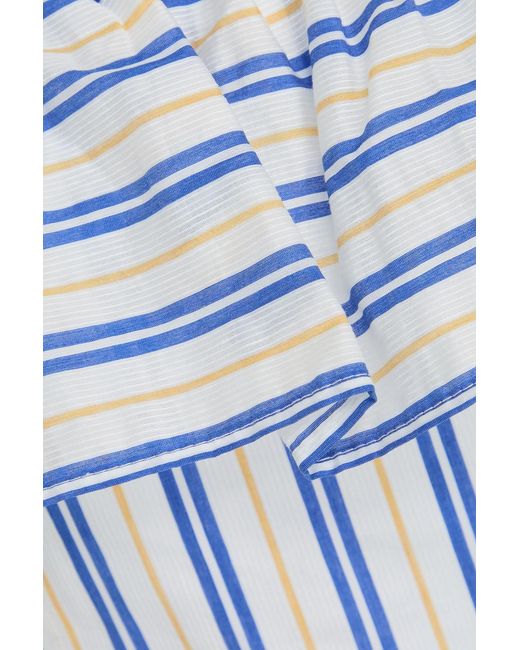 Claudie Pierlot Blue Cropped Off-the-shoulder Striped Lyocell-blend Top