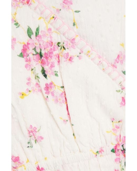 LoveShackFancy White Drea Cropped Floral-print Cotton Swiss-dot Top