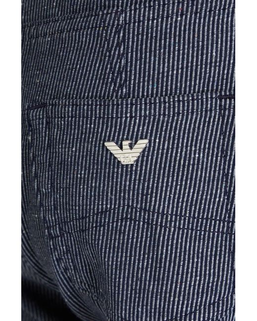 Emporio Armani Blue Striped Cotton-blend Slim-leg Pants