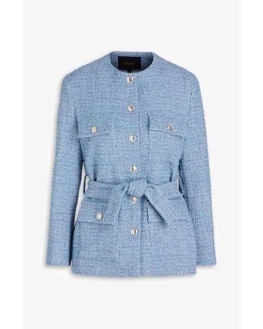 Maje Blue Metallic Cotton-Blend Bouclé-Tweed Jacket