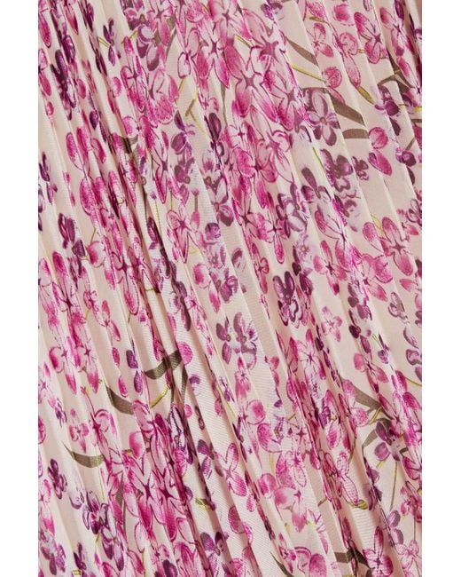 Mikael Aghal Pink One-shoulder Floral-print Plissé-chiffon Maxi Dress