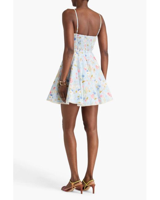 Zimmermann White Crochet-Trimmed Floral-Print Linen Mini Dress