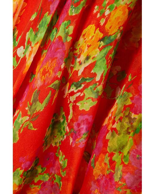 Caroline Constas Orange Del Wrap-effect Floral-print Silk-chiffon Midi Skirt