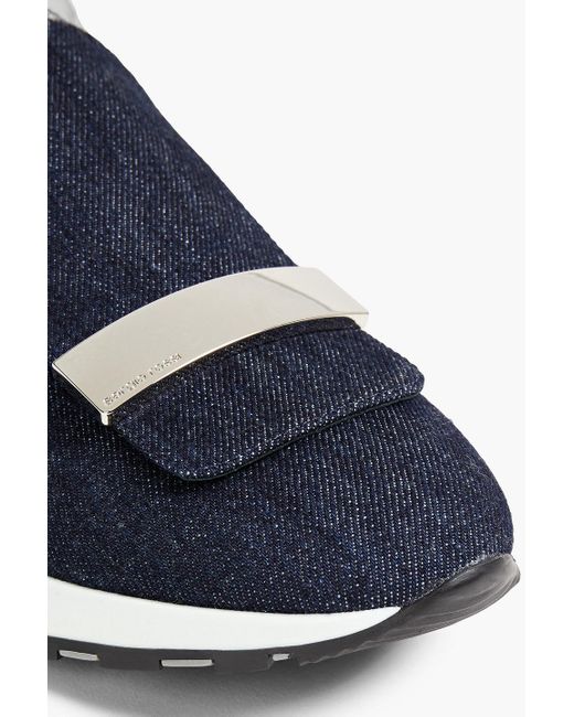 Sergio Rossi Blue Sr1 Knit-paneled Denim Slip-on Sneakers