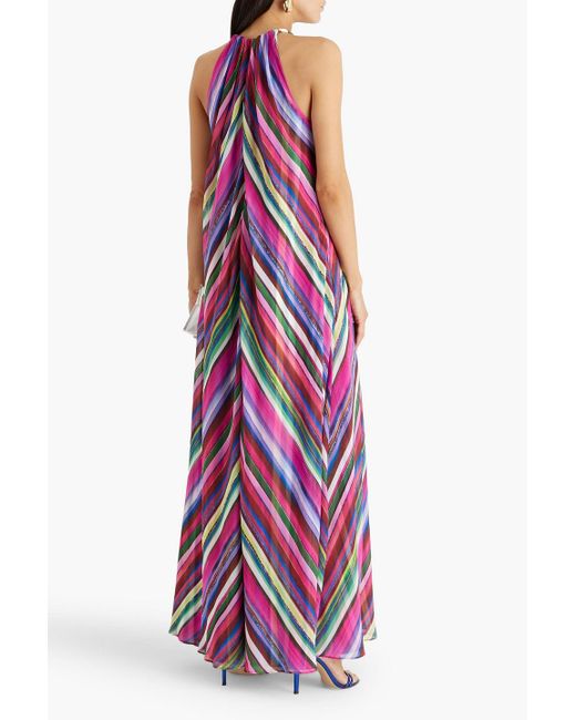 Badgley Mischka Purple Striped Chiffon Maxi Dress