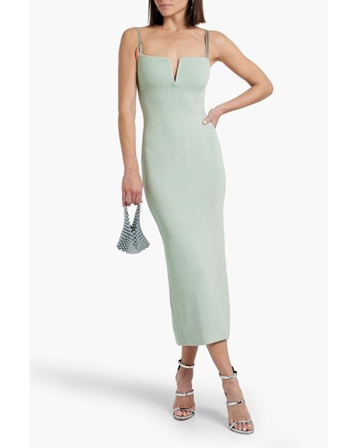 Galvan Green Ophelia Chain-trimmed Ribbed-knit Midi Dress