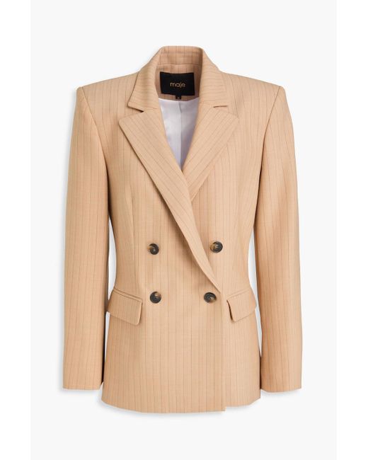 Maje Natural Double-breasted Pinstriped Wool-blend Twill Blazer