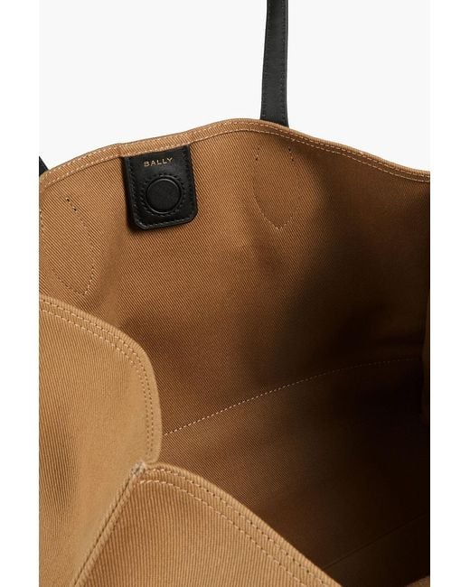 Bally Black Bar Printed Leather And Canvas Tote