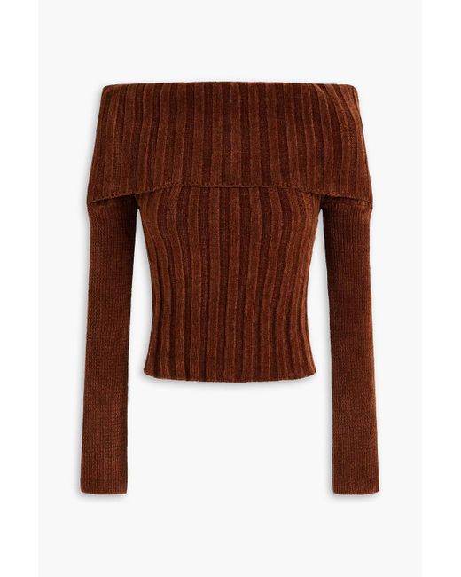 Jacquemus Brown Off-the-shoulder Ribbed-knit Sweater